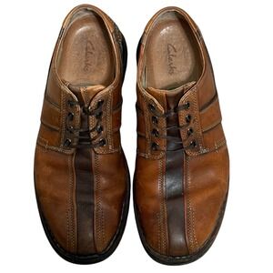 Clarks Wave Walk Brown Leather Walking Shoes Sz-11M Lace Up Casual Dress Shoes